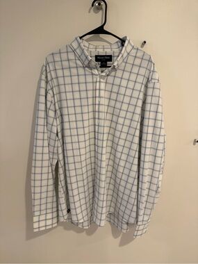 Mizzen+Main White Dress Shirt with Blue Windowpane Check